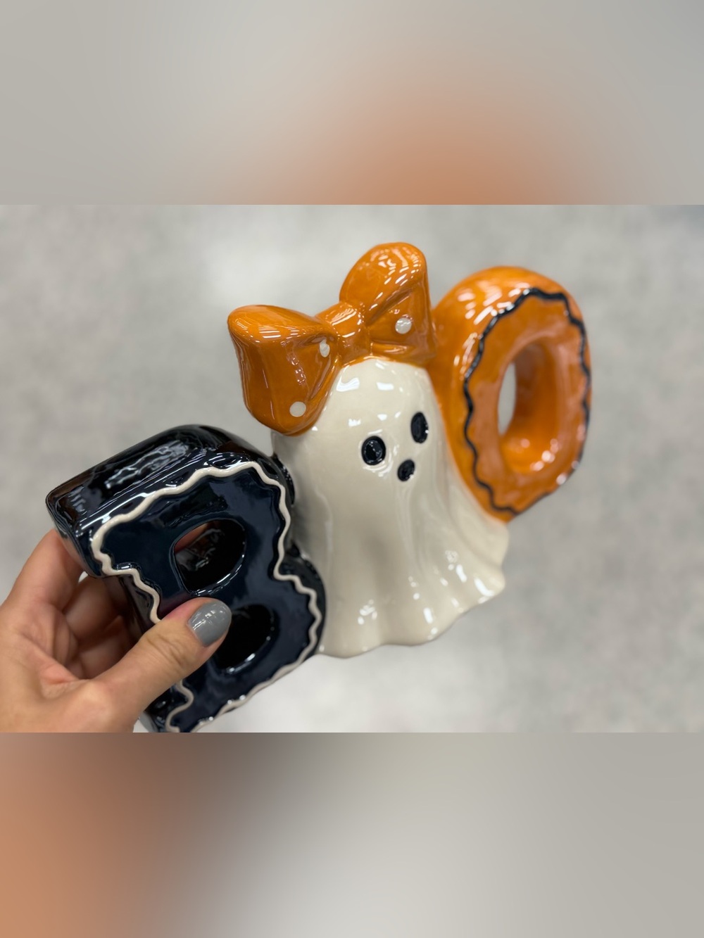 BOO Ceramic Ghost Accent - Orange, Black & Cream - Picture 2 of 2